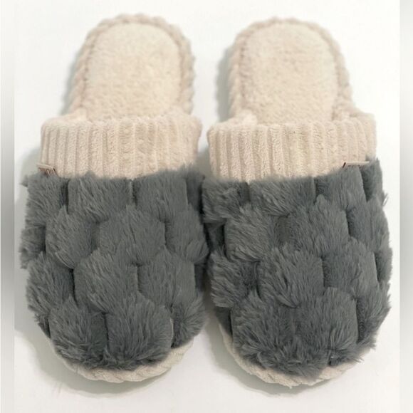 HOME Plush Faux Fur Non-slip Slippers Men Euro 44-45 US 10-11 Gray Color Block - Picture 1 of 6